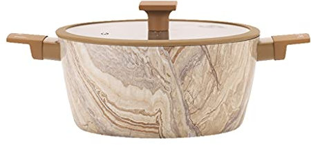 GRFIT Ollas Soperas Olla Multiusos stockpot Piedra médico Superficie de mármol con Cubierta binaural nonstick Pan de Cocina Olla Olla Pan (Amarillo, Blanco) Olla de Sopa (Color : A)
