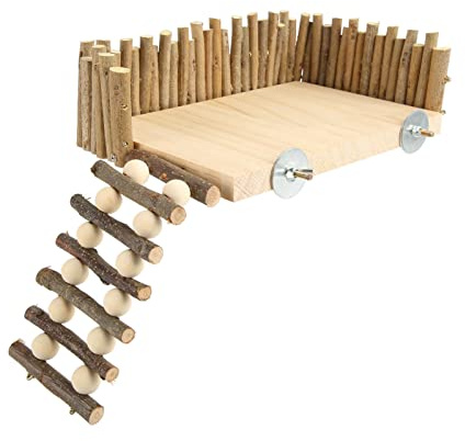 Hamstergehege für Kleintiere mit Klettergerüst Plattform Baumzweig Spielplatz Aktivitätsset aus Holz mit Leiter und Zaun für Hamster
