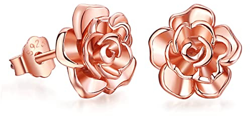 Rosenblüten Ohrringe für Damen 925 Sterling Silber Herz Blumen Ohrringe Roségold Ohrstecker Schmuck Geschenke für Frauen Mädchen Mutter Mutter Ehefrau Freundin