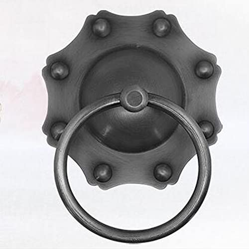 Antiker Ring-Türklopfer, antiker schwarzer Messing-Türklopfer, blumenförmiger Türgriff im europäischen Stil (8 cm Durchmesser)