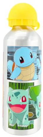 Pokémon Botella Reutilizable, Cantimplora Pikachu y Charmander Diseño Aluminio Resistente, Botella de Agua para Niños, Botella de Viaje, Capacidad 500 ml | Gris