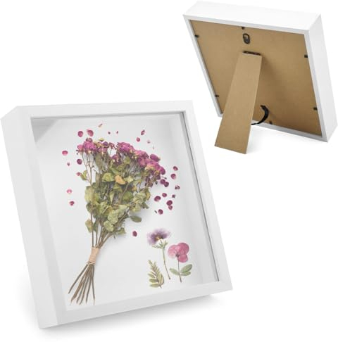 3D Bilderrahmen zum Befüllen 20 x 20cm Bilderrahmen Tief 3D Objektrahmen Hölzern bis 3cm, Bilderrahmen Quadratisch, Objektrahmen Geschenk für Fotos Collage Brautstrauß Wandbehang
