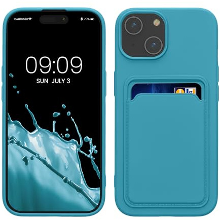 kwmobile Fodral kompatibel med iPhone 15 - TPU-telefonfodral med kreditkortshållare - Ljusblå matt