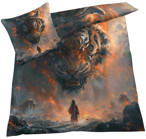 YELDAN Bettwäsche Tiger 140x200 - Bettbezug Tiere Fantasie, Bettwäsche-Sets 2 teilig, Weich & Atmungsaktiv Mikrofaser Wendebettwäsche und 1 Kissenbezug 80x80 mit Umschlag