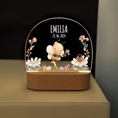 Bärenfreunde® - Personalisiertes Nachtlicht für Babys - Individuelle Nachttischlampe für Kinder - Personalisierte Geschenke Kinder - Babygeschenk - Geschenk zur Geburt (Biene Blumen)