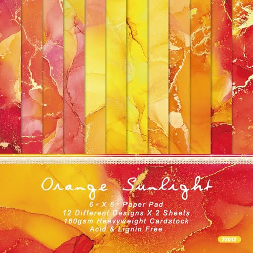 Sunch Craft 24 Sheets 6 x 6 Marble Pattern Gradient Color Scrapbook Paper Single-Sided Cardstock for Scrapbooking Journal Card Making (Orange)