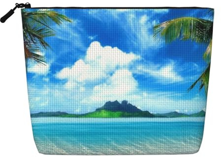 EZDLOWVBA Beach Palm Tree Print Beach Palm Tree Print Fake Hemp Makeup Bag â€“ Travel, and Daily Storage Essential â€“ Reusable Cosmetic Bag, Zipper Pouch, Make-Up Tool