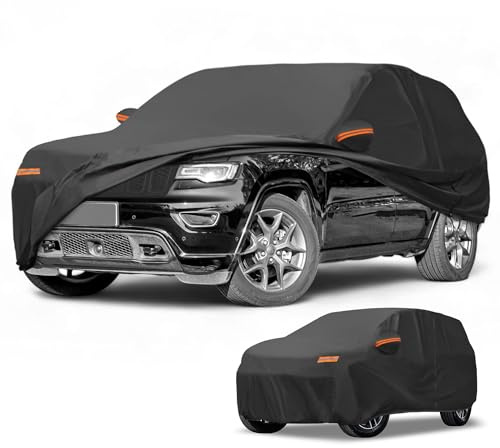 Partuto Waterproof Full Car Cover for Jeep Grand Cherokee with Zipper | All Weather Sun Rain Protection, Full Cover, Left Side Zippers, Black