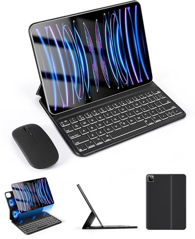 LAMA Funda mágica para teclado con ratón para iPad Air 11 7e/6e(2025/2024), Air 10.9 5e/4e (2022/2020), Pro 11 4e/3e/2e/1e (2018-2022), Funda de teclado con ranura estable controlada por imanes y