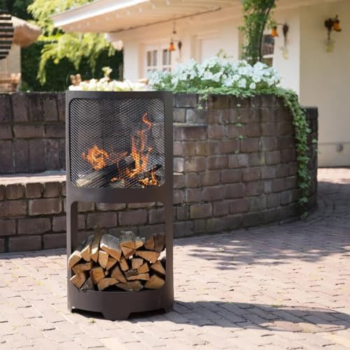 FireplacesRedFire Brasero Buffalo en acier mat Noir 44 x 90 cm Maison et jardin
