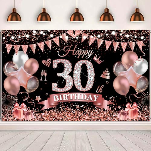 KILLIAN'S Store 30. Geburtstag Banner Roségold Schwarz Deko 180 x 110 cm Polyestergewebe Frauen Party Deko