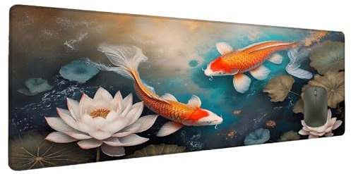 Mauspad XXL 1200x600mm Fisch Mousepad Groß Schreibtischunterlage Blume, Gaming Mauspad Gadgets Schreibtisch Zubehör, Wasserdicht Mouse Pad rutschfeste Vernähte Kanten Verbessert Geschwindigkeit Z-2