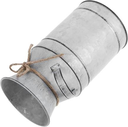 Jarrón de Metal en Forma de Lata de Leche Vintage Plateado | Hierro, Estilo Retro, Pieza Decorativa para Centros de Mesa y Arreglos