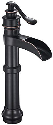 Grifo para Lavabo de baño Negro, Tipo Cascada, sobre encimera con desagüe automático, Monomando de 1 Orificio, Manguera de Suministro para Lavabo, Grifo Mezclador sin Plomo, pequeño Regalo (Bronce AC