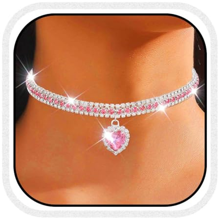 Fashband Collier ras du cou en strass avec pendentif en forme de cœur - Collier en cristal étincelant - Accessoires pour femme