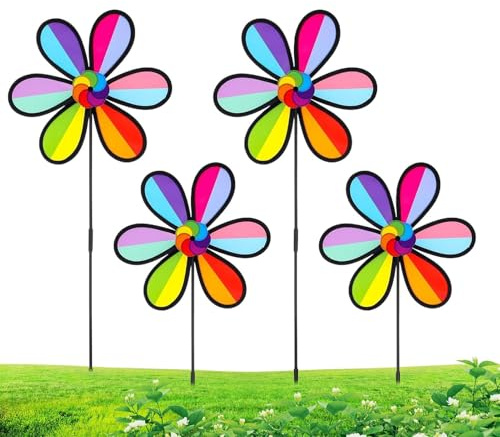 Tourniquets de Vent pour Jardin,Lot de 4 Girouettes Colorées en Forme de Pétale | Décoration Artistique D'extérieur pour Pelouse Terrasse Balcon Cour Et Événements Festifs