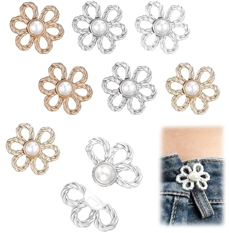 8 Stück Hosenbund Enger Machen, Taillenschnalle Machen Clips, Hosenknopf zum Stecken, Hosenclips Verstellbare, Floraler Hosenverschluss für Jeanshosen Waist Cinching