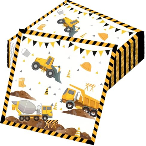 KINHARD 100 Blatt Bagger Servietten, 33 x 33 cm Servietten Kindergeburtstag, Bagger Besteck, für Kindergeburtstage, Partys mit Architekturthema und Kindergartenaktivitäten
