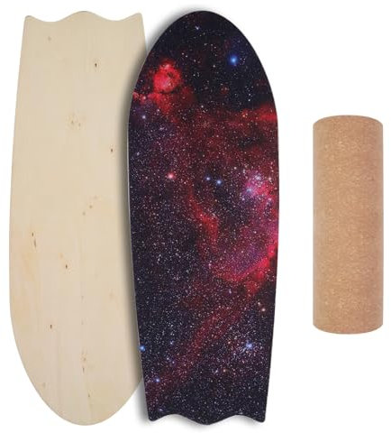 Sinbide Holzbalken-Balance Board mit Korkrolle für Indoor-Surf-Training Belastbar bis 300 kg Perfekt für Fitness, Krafttraining und Surf-Balance-Training（Rot）