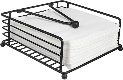 LABRIMP Servilletero de Hierro Negro Plano Cuadrado, Dispensador de Papel Resistente, para Mesa de Comedor y Cocina, Diseño Rústico, Capacidad Grande, Uso Versátil, 1 Unidad