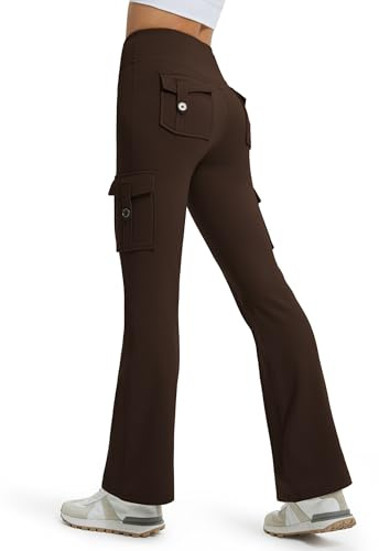 Libin Leggings Thermique évasé pour Femme Hiver Cargo 31 Marron L