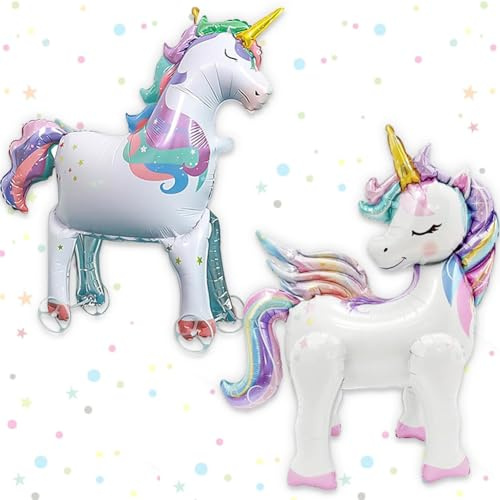 Large Unicorn Foil Balloons, 4pcs Giant Rainbow Unicorn Aluminium Balloon, Walking Pet Children's Unicorn Party Balloon for Kids Girls Baby Shower Animal Themed Birthday Birthday Decorations