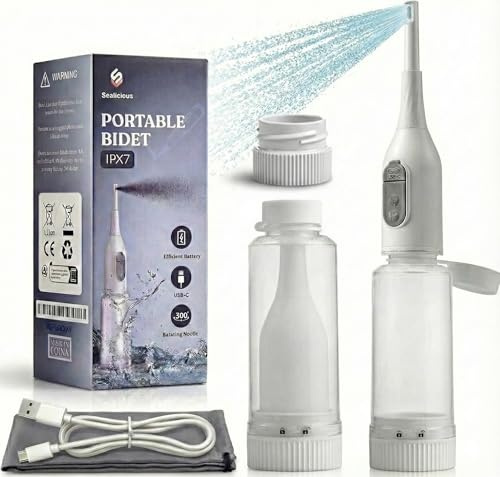 Portable Bidet Sprayer with 360° Nozzle | USB-C Rechargeable Bidet Comes with 205 ml Water Bottle & Dual Modes | Waterproof Handheld Electric Travel Bidet for Women, Men, Babies & Personal Hygiene