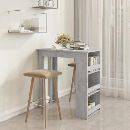 QUAHEAS Stehtisch Bartisch mit Regal, Betongrau, 102x50x103,5 cm, Modernes Design für Küche & Essbereich, Platzsparendes Möbelstück mit 3 Ablagen, Holzwerkstoff