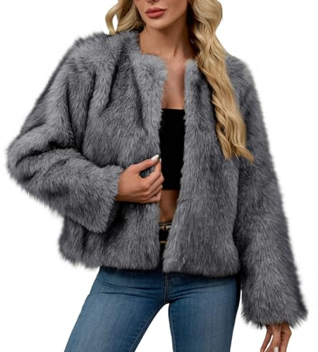Generisch Felljacke Damen Kurz Pelzmantel Kunstfell Jacke Einfarbig Kunstpelze Dicke Warme Winterjacke Komfortabel Plüschjacke Langarm Wintermantel Felljacke Faux Fur Coat Übergangsjacke Fleecejacke