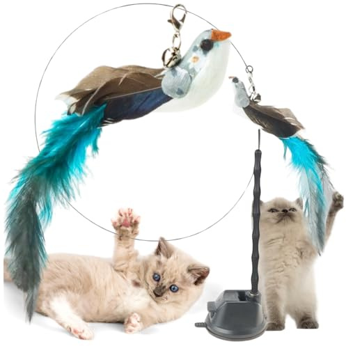 ZOLTA Interaktives Katzenspielzeug mit Saugnapf – Flexibler Katzenangel 90 cm mit Feder-Vogel und Glocke – Fördert Bewegung, Jagdinstinkt und Aktivität – Für selbstständiges oder gemeinsames Spielen