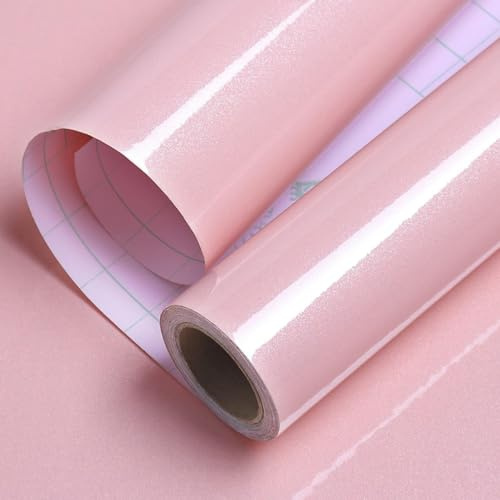 LaCheery Vinilo Adhesivo Muebles Rosa Claro Brillante Papel Encimera Cocina 40cm x 200cm Papel Adhesivo para Muebles Color Rosa Impermeable Vinilos Armarios Habitacion Autoadhesivo para Mesa Baño