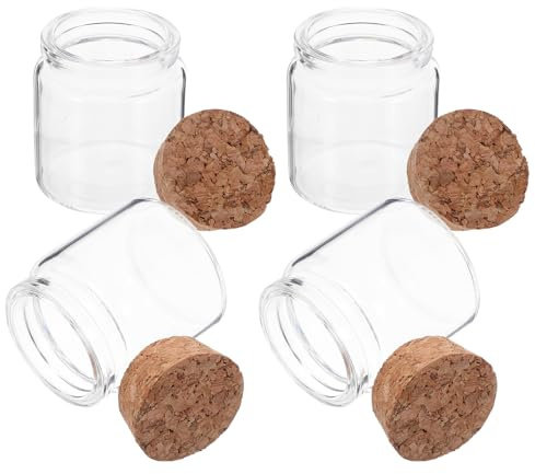 Angoily Set da 4 Piccole Bottiglie di Vetro Tappo in Sughero da 50ml, Barattoli Ermetici per Conservazione Sicura, per Feste e Bomboniere di Matrimonio