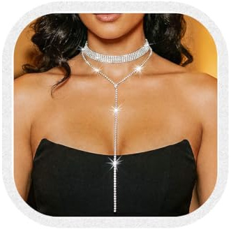 Ushiny Lange Strass Y Tropfen Halsketten Glitzernde Kristall Tennis Choker Kette für Frauen