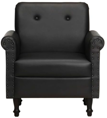 Genérico Sillón butaca de Cuero auténtico Negro,Mobiliario,Sillas,Sillones,Negro,15.74 kg,320779