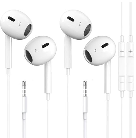 DAIKAJIE 2 Pack Wired Earbuds 3.5mm,Ultra Clear Calls & No Noise Headphones Earbuds Wired, in-Ear Earphones with Mic Compatible with iPhone/iPad/Android/Laptop/PC (White)