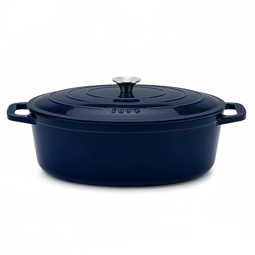 La Fonderie 1890 Cocotte Ronde en Fonte Émaillée 36 cm ALMA36, Capacité 7,7 L, Bleu Marine, Compatible Tous Feux, Induction, Gaz, Électrique, Grill, Four, Couvercle Fonte, Idéale pour Mijoter et Rôtir