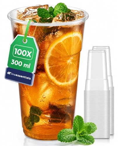 Inoverse 100 st. plastmuggar 300 ml transparent – dryckesbägare 0,3 l av plast för cocktails, läsk, vatten, fest, catering, festival och utskänkning – klara festmuggar