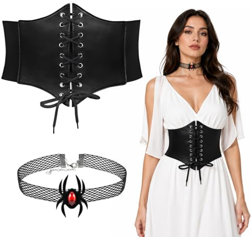 Corset Femme Noir Élastique, Ceinture Gothique Pour Halloween Cosplay. | Simili cuir souple. Idéal comme corset noir ajusté ou ceinture corset pour sublimer votre silhouette de soirée.