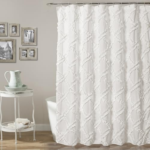 Lush Decor, Duschvorhang mit Rüschen, strukturiert, Shabby-Chic-Stil, 183 x 183 cm, Weiß