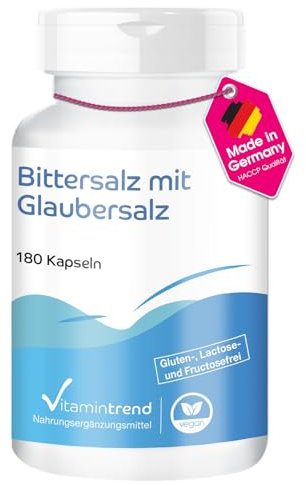 Vitamintrend Bittersalz und Glaubersalz, 180 Kapseln, Magnesiumsulfat (Epsom Salt) und Natriumsulfat, Nahrungsergänzungsmittel vegan ohne Magnesiumstearat, in Deutschland hergestellt