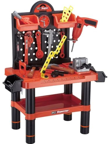 BAKAJI Banco da Lavoro per Bambini 54 Pezzi Attrezzi e Accessori 70 x 51 x 60 cm con Trapano Giocattolo Realistico