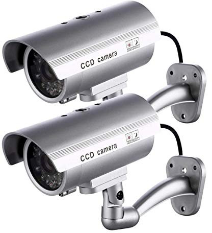 2xTelecamera Finta Videocamere di Sorveglianza Dummy Camera con LED lampeggiante IR Simulazione Telecamera Realistico finte CCTV Impermeabile per interno, esterno