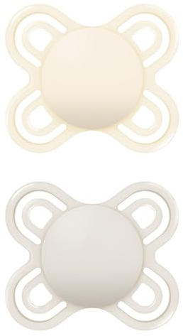 MAM Perfect Start S188 — Ultraweicher SkinSoftTM Silikonschnuller, extra dünn und flexibel, für Babys von 0 bis 2 Monaten, neutral (2 Stück), mit selbststerilisierbarer Box, Design kann variieren