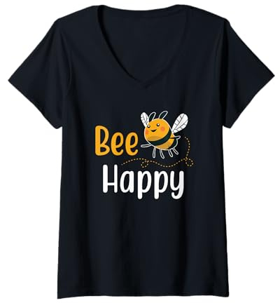 Femme Apiculteur Abeille Heureuse Apiculture T-Shirt avec Col en V