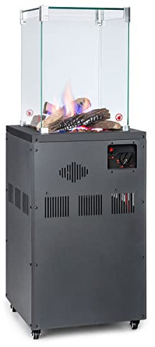 Blumfeldt Terrassenheizer, Outdoor-Gasheizstrahler, Heizpilz Gas für Terrasse, Garten & Balkon, Terrassen-Heizer mit Elektrischer Zündung, 360°Flammen-Blick, Gas-Heizstrahler mit Bodenrollen