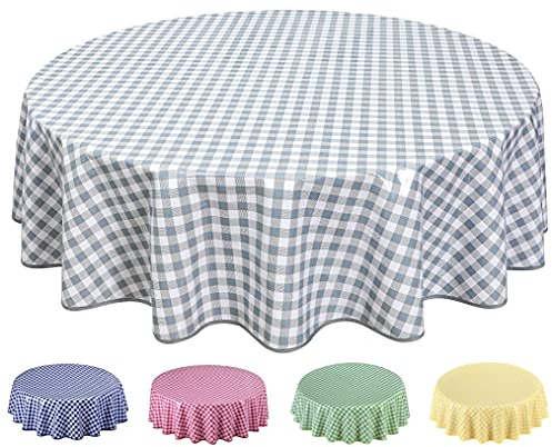 Wachstuch Tischdecke Abwaschbar, pflegeleicht, abwischbar, Rund 160cm, kariert, Hellgrau
