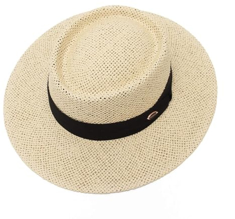 GEMVIE Sombrero Panama de Paja para Playa Hombre ala Ancha Sombrero Fedora Mujer Primavera/Verano Ajustable Caballero
