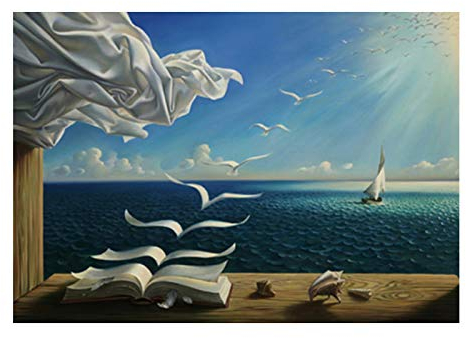 Salvador Dali Leinwand Kunstdruck Rahmen Wandkunst Bild, Leinwand Pop Art Malerei Poster Das Wellenbuch Segelboot Deko 30x45cm Mit Rahmen