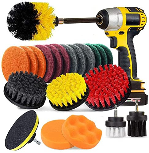 22 Piece Drill Brush Nylon Stiff bristles Cordless Drill Brush Heavy Duty Scrubbing - Bathroom Surfaces, Grout, Floor, Tub, Shower, Tile, Corners, Kitchen, Automotive, Grill - Fits Most Drills