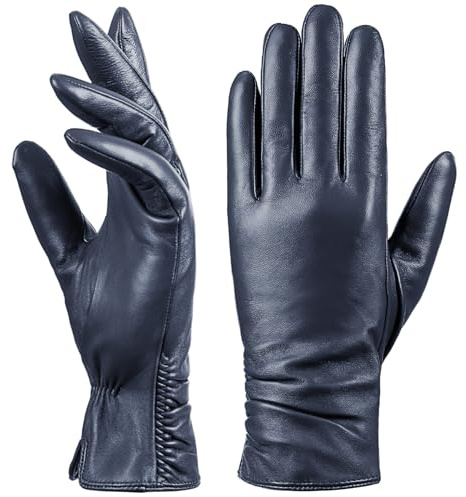 Damen Winter-Lederhandschuhe mit Touchscreen Text, warmes Lammfell, 100% reines echtes Leder